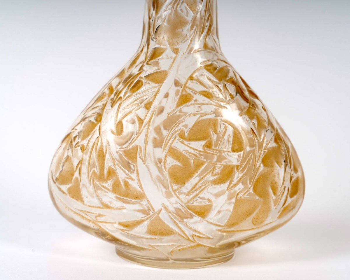1920 René Lalique - Carafe Epines Verre Blanc Patiné Sépia-photo-1