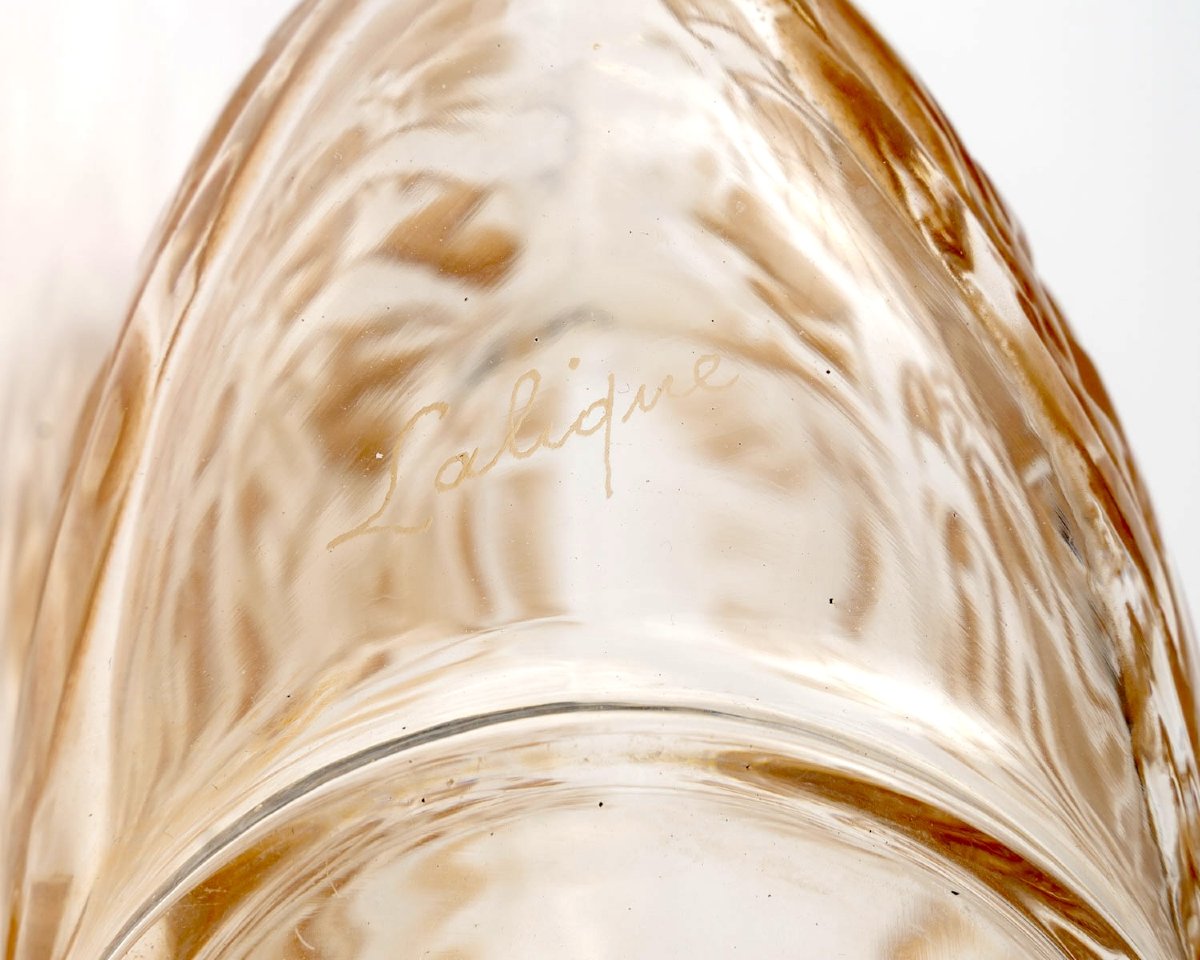 1920 René Lalique - Carafe Epines Verre Blanc Patiné Sépia-photo-2