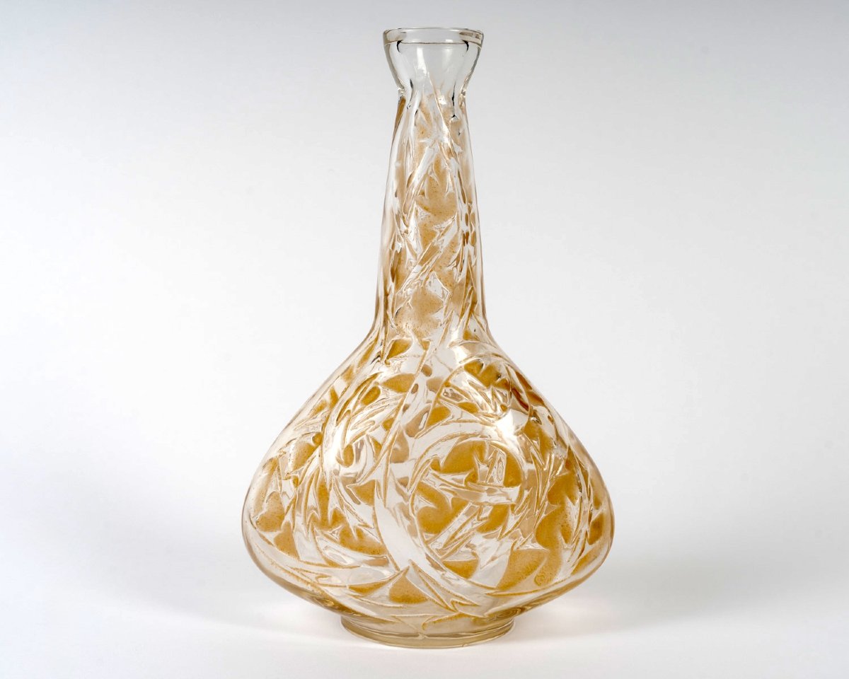 1920 René Lalique - Carafe Epines Verre Blanc Patiné Sépia