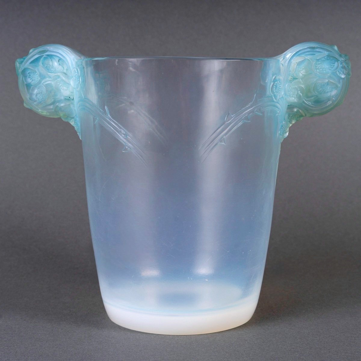 1926 René Lalique - Vase Chamarande Verre Opalescent Patiné Bleu-photo-2