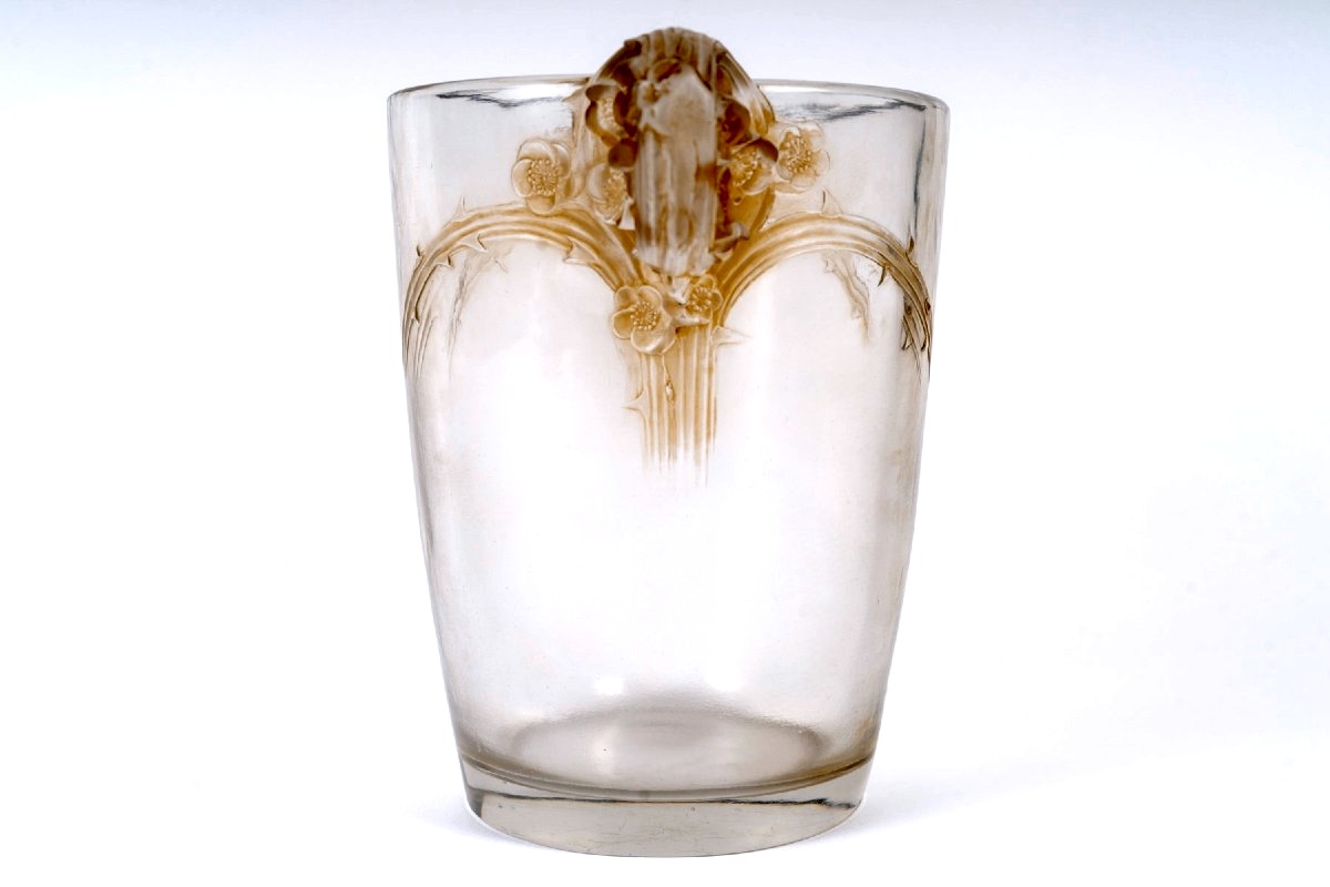 1926 René Lalique - Vase Chamarande Glass With Sepia Patina-photo-3