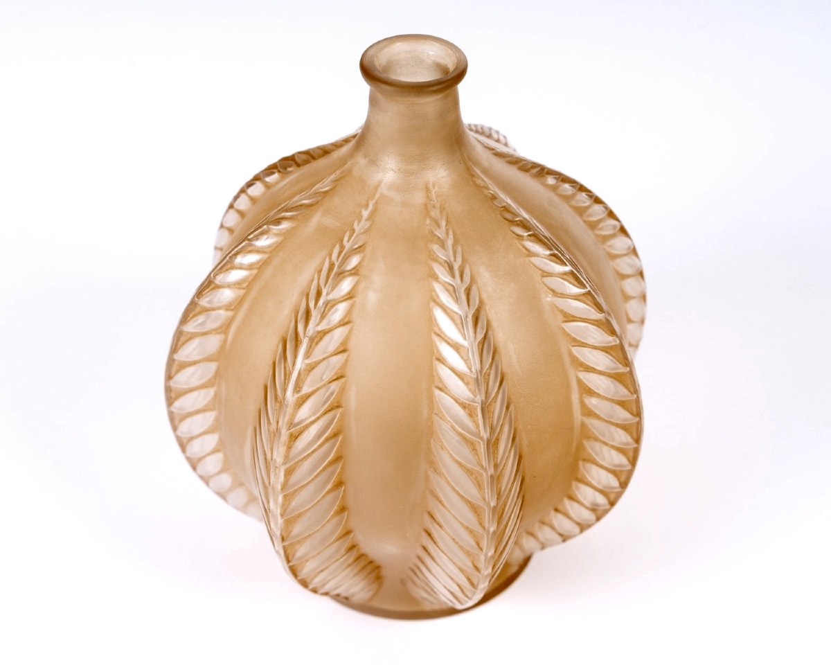 1924 René Lalique - Vase Malines Glass With Sepia Patina-photo-3