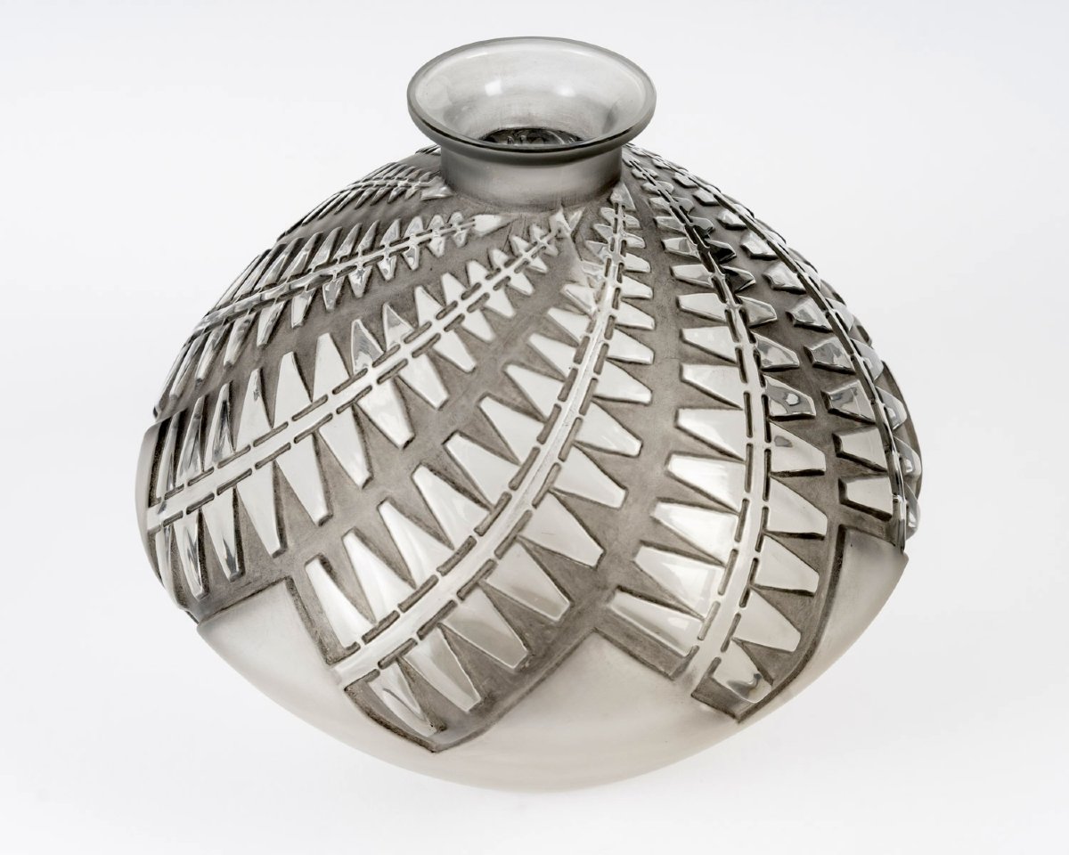 1929 René Lalique - Vase Montargis Glass With Grey Patina-photo-2