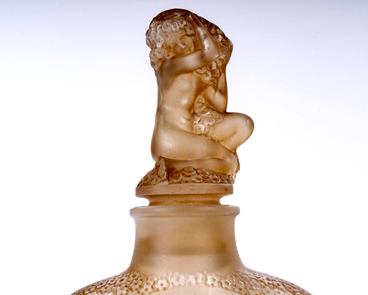 1928 René Lalique - Flacon Myosotis N°1 Verre Blanc Patiné Sépia-photo-1