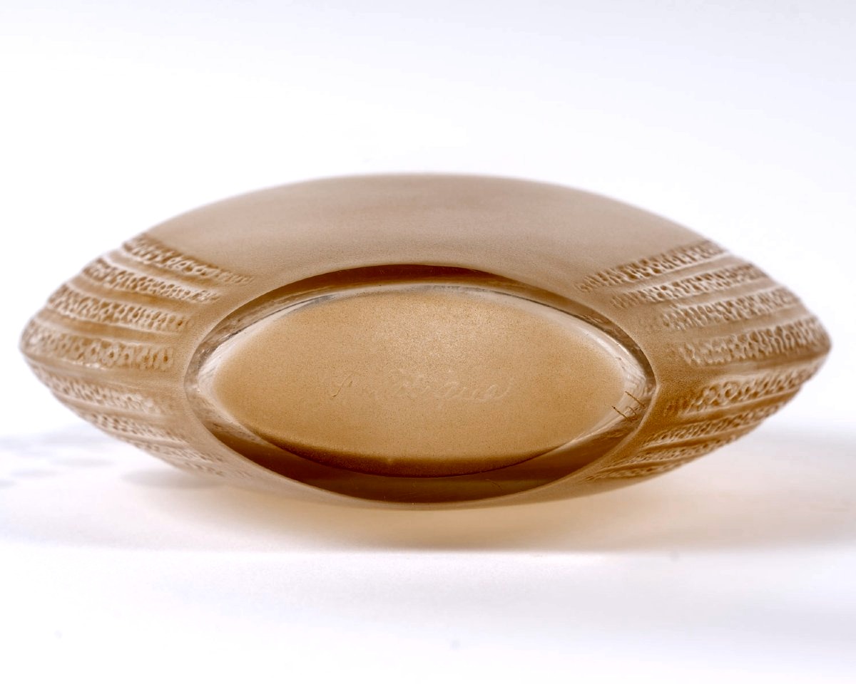 1928 René Lalique - Flacon Myosotis N°1 Verre Blanc Patiné Sépia-photo-3