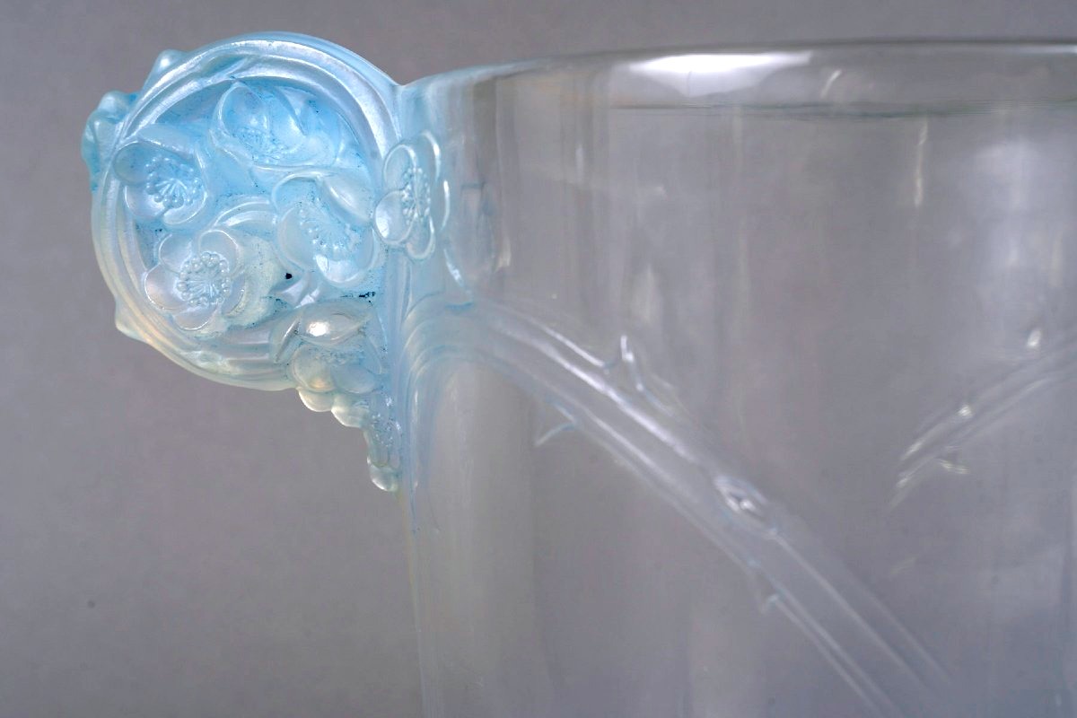 1926 René Lalique - Vase Chamarande Opalescent Glass With Blue Patina-photo-4
