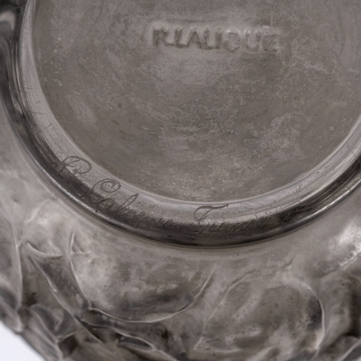 1914 René Lalique - Vase Monnaie Du Pape Verre Blanc Patiné Gris-photo-1