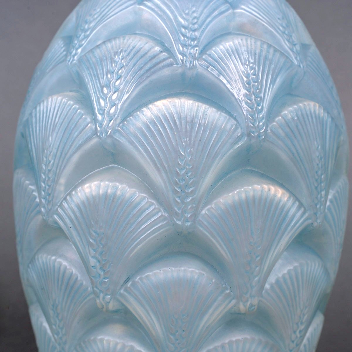 1932 René Lalique - Vase Herblay Opalescent Glass With Blue Patina-photo-3