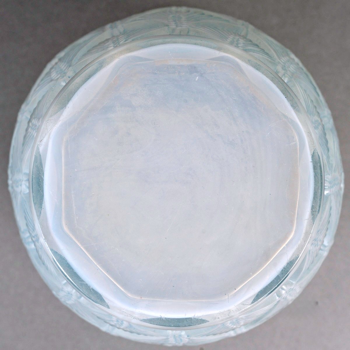 1932 René Lalique - Vase Herblay Opalescent Glass With Blue Patina-photo-1