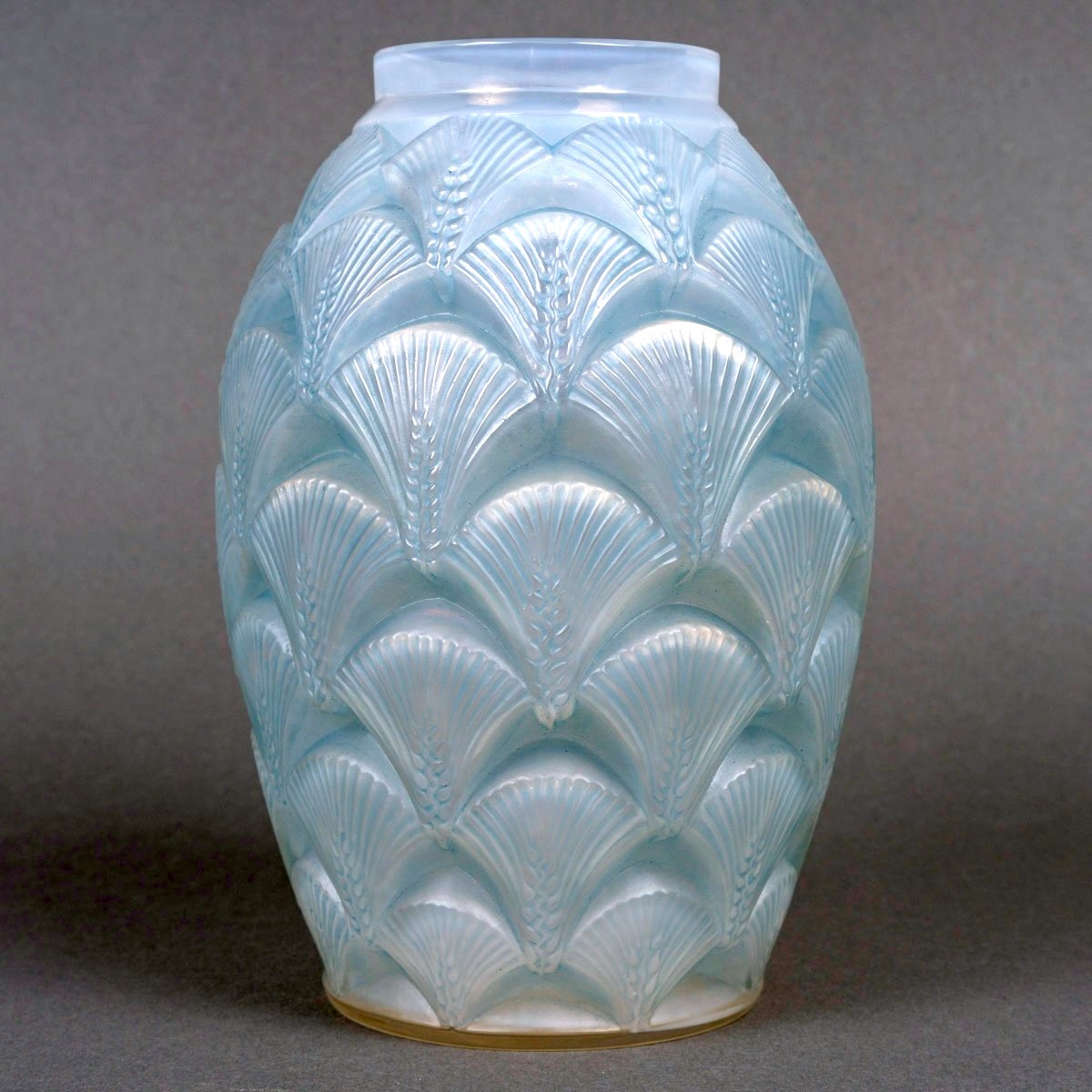 1932 René Lalique - Vase Herblay Opalescent Glass With Blue Patina