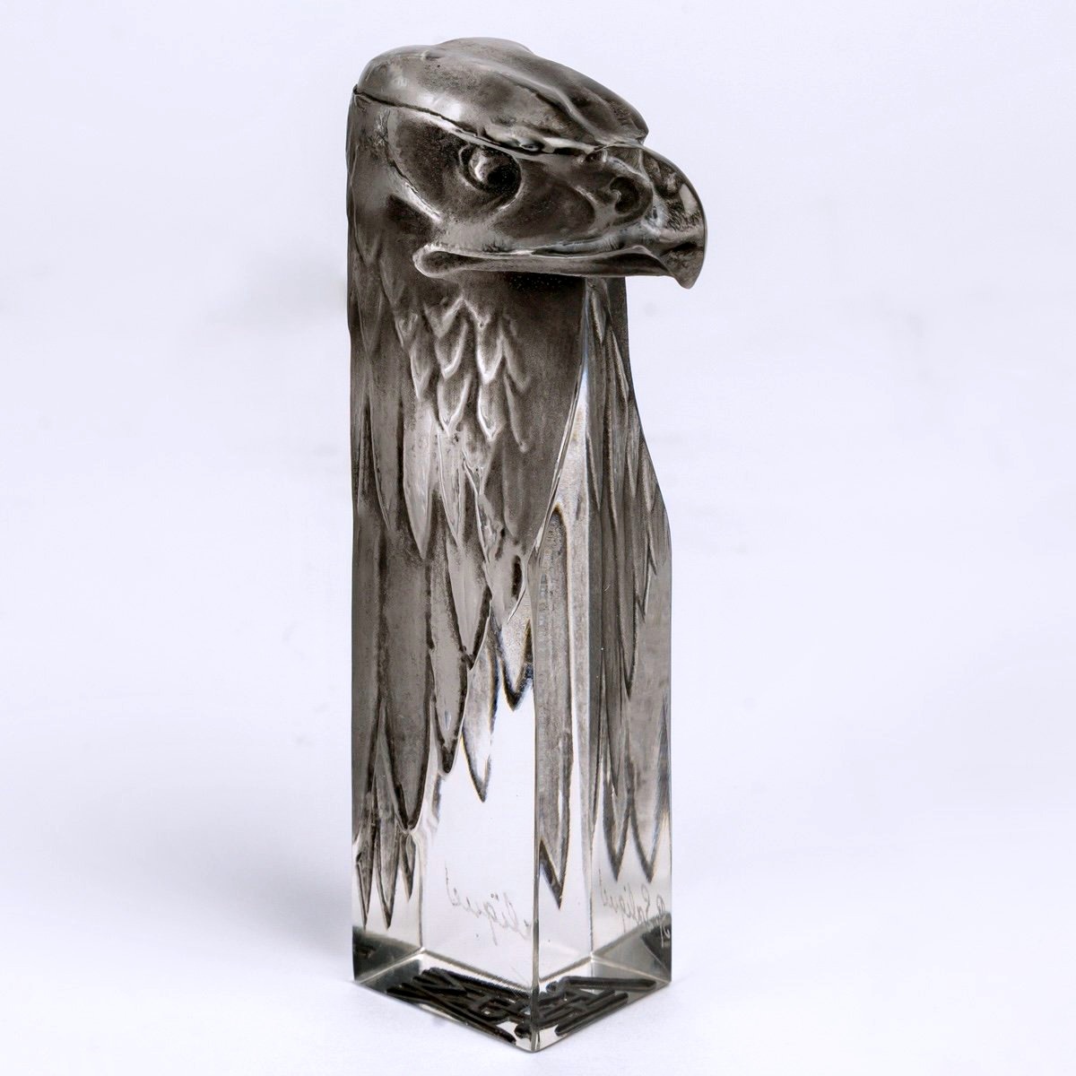 1911 René Lalique - Cachet Tête d'Aigle Verre Blanc Patiné Gris-photo-2