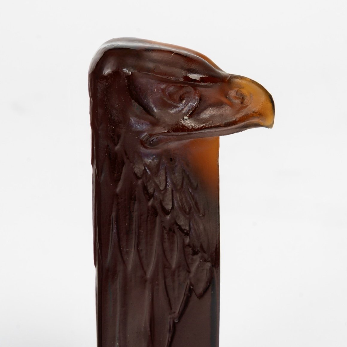 1911 René Lalique - Seal Stamp Tete d'Aigle Eagle Deep Amber Glass-photo-1