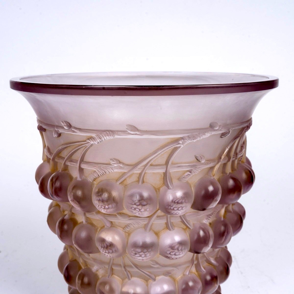 1930 René Lalique - Vase Montmorency Amethyst Glass With Sepia Patina -photo-1