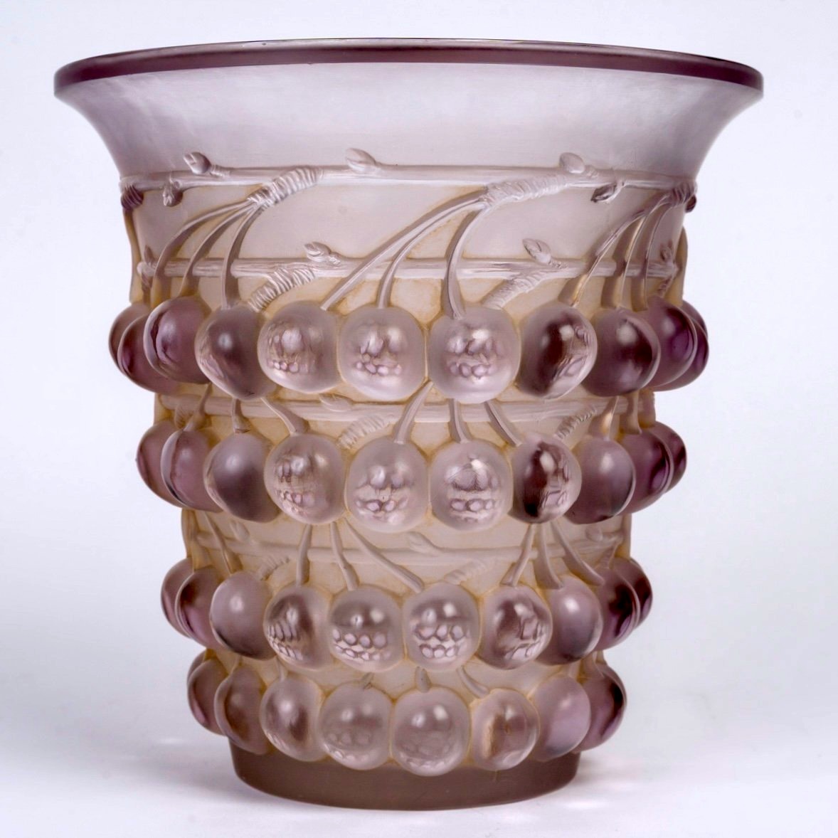 1930 René Lalique - Vase Montmorency Amethyst Glass With Sepia Patina 