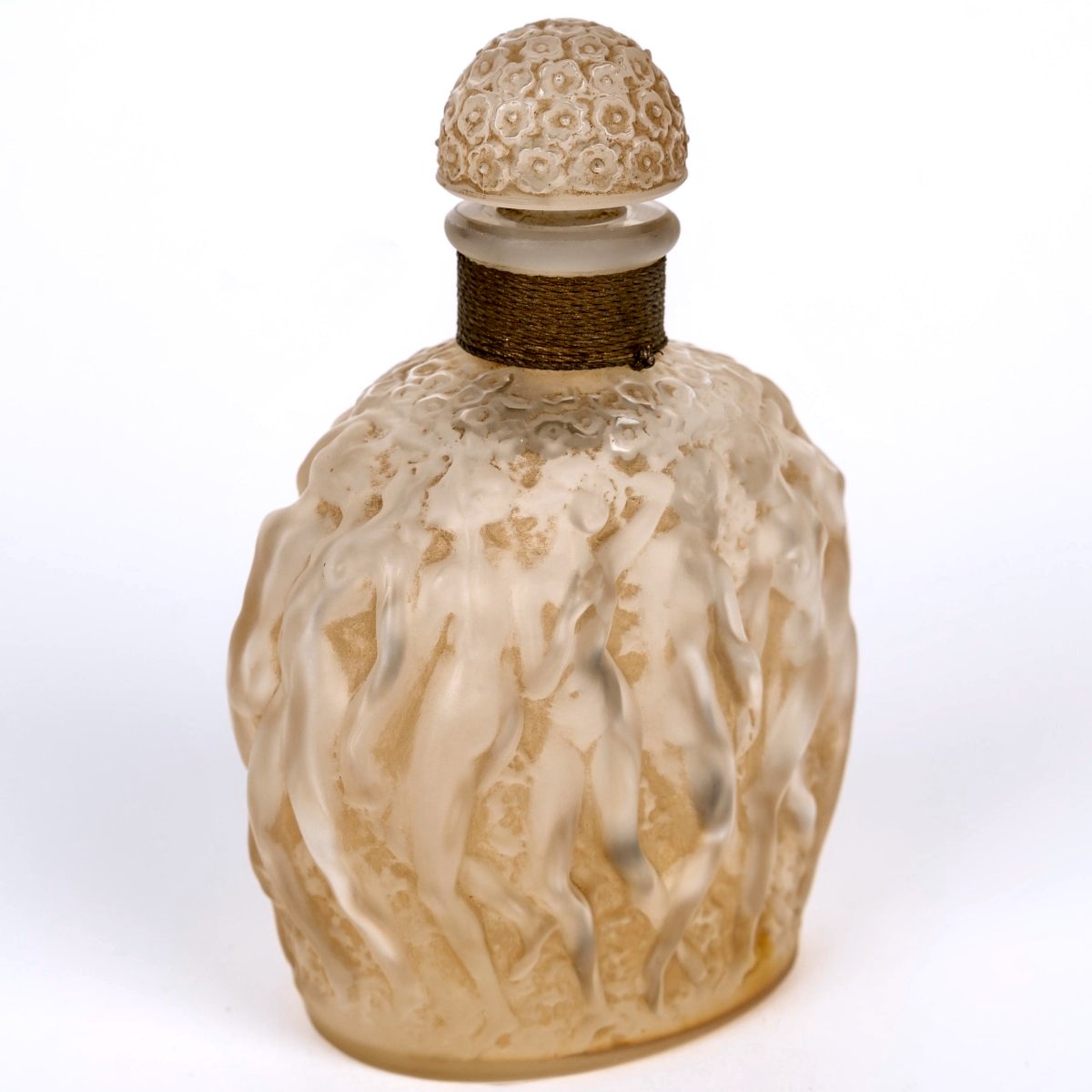 1937 René Lalique - Flacon Calendal Verre Blanc Patiné Sépia pour Molinard -photo-3