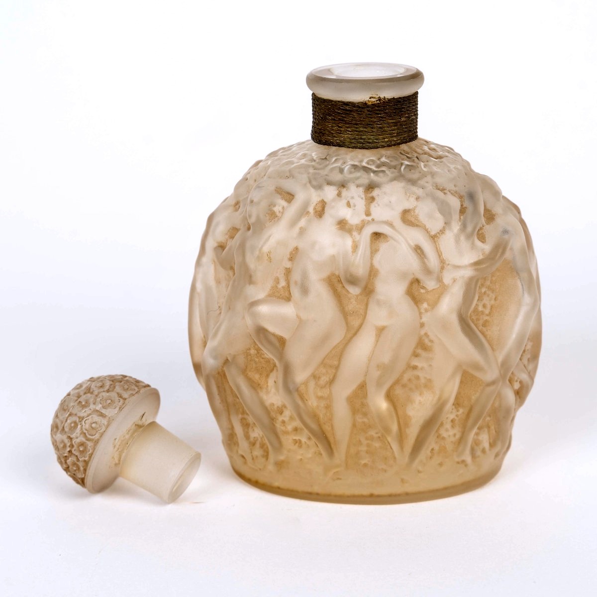 1937 René Lalique - Flacon Calendal Verre Blanc Patiné Sépia pour Molinard -photo-3