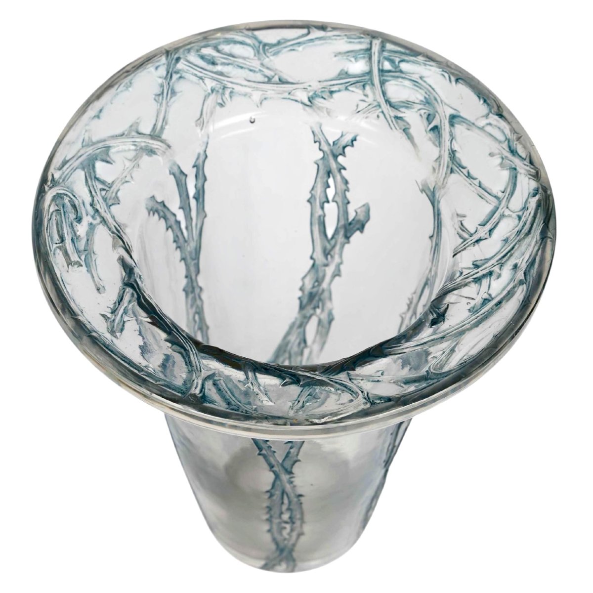 1913 René Lalique - Vase Bordure Epines Glass With Blue Patina-photo-4