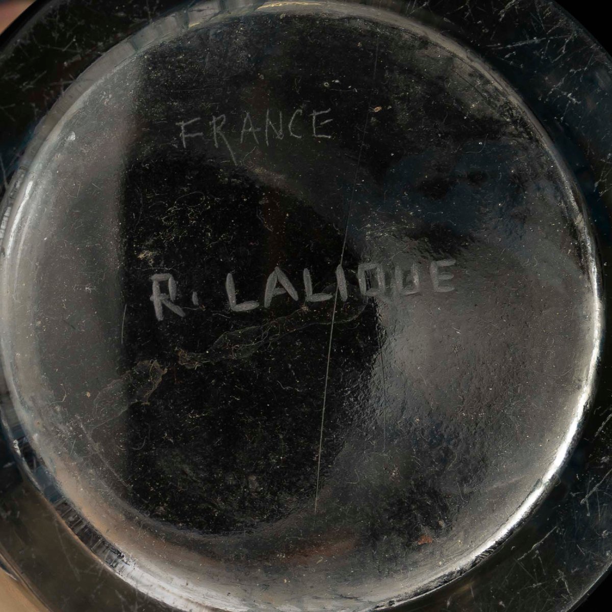 1913 René Lalique - Vase Bordure Epines Glass With Blue Patina-photo-2