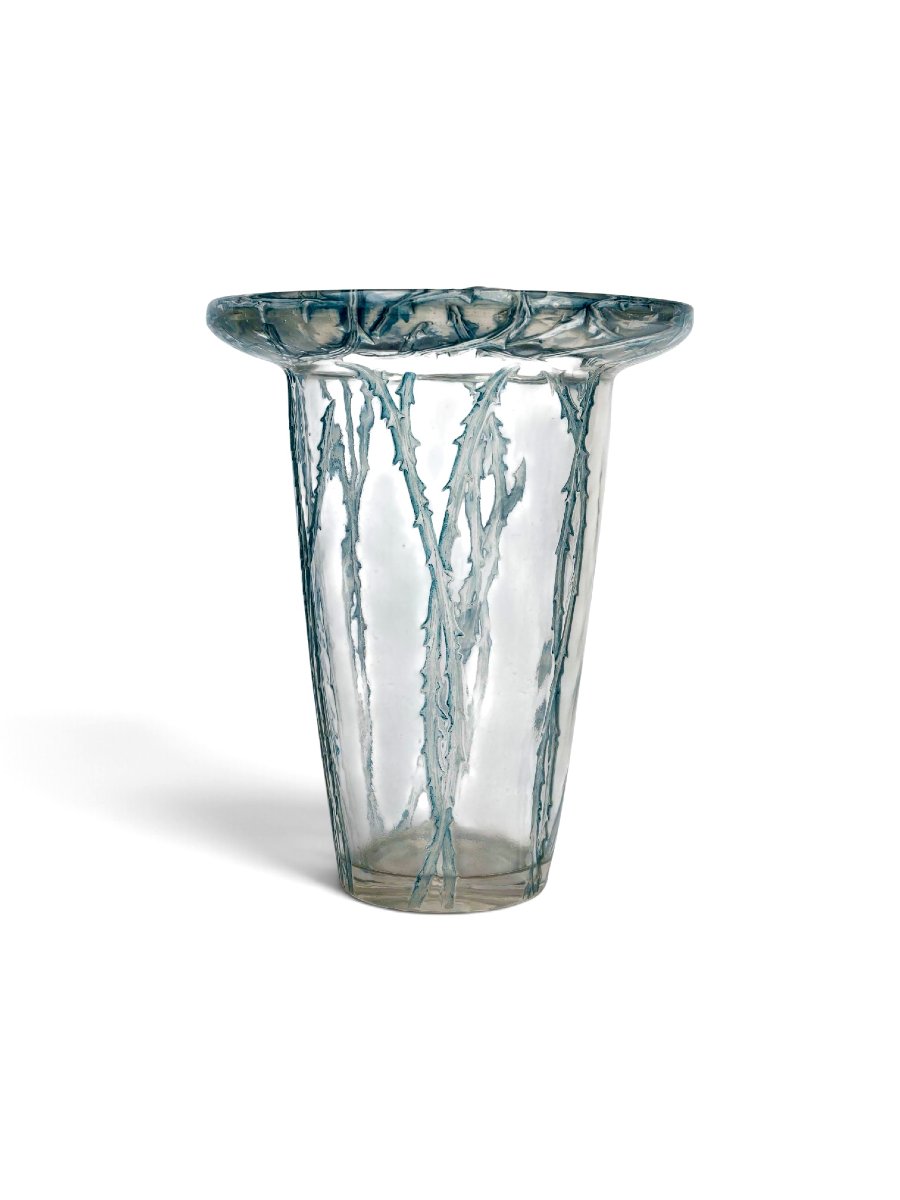 1913 René Lalique - Vase Bordure Epines Glass With Blue Patina