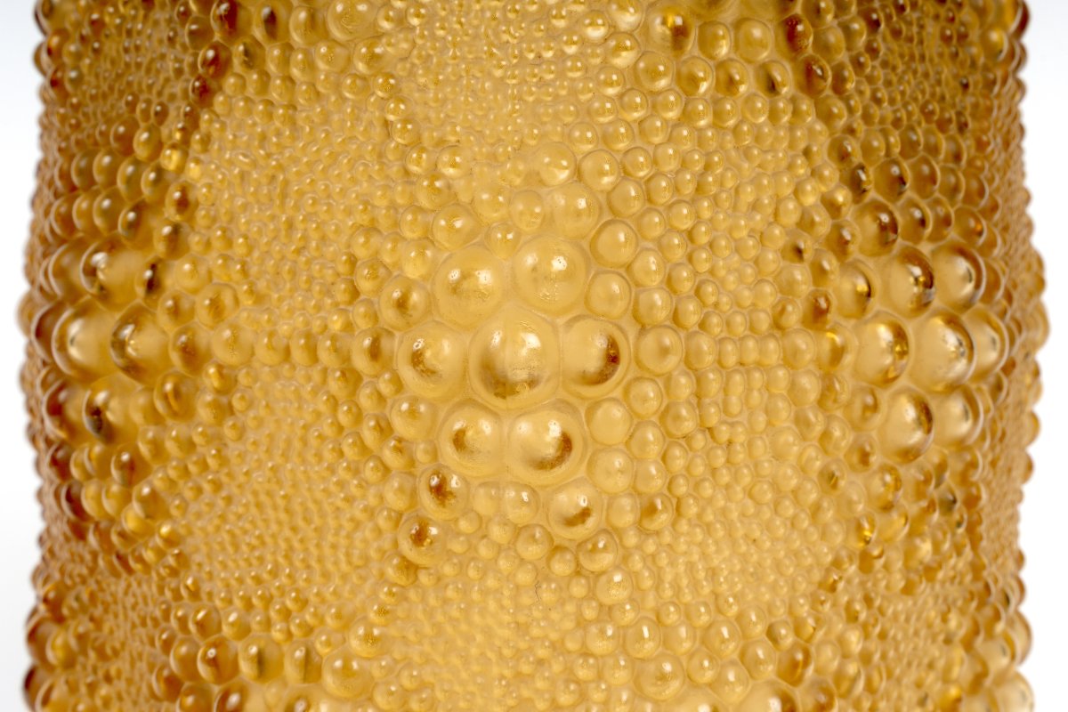 1932 René Lalique - Vase Art Déco Davos Verre Jaune Ambré-photo-4
