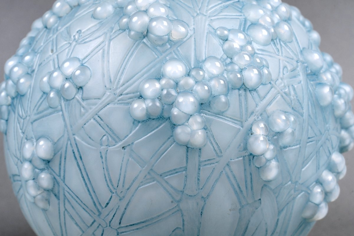 1924 René Lalique - Vase Druide Verre Opalescent Patiné Bleu-photo-3