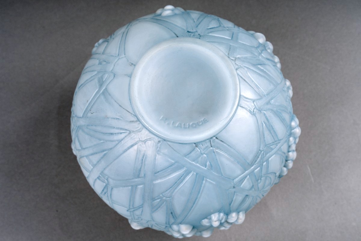 1924 René Lalique - Vase Druide Verre Opalescent Patiné Bleu-photo-4