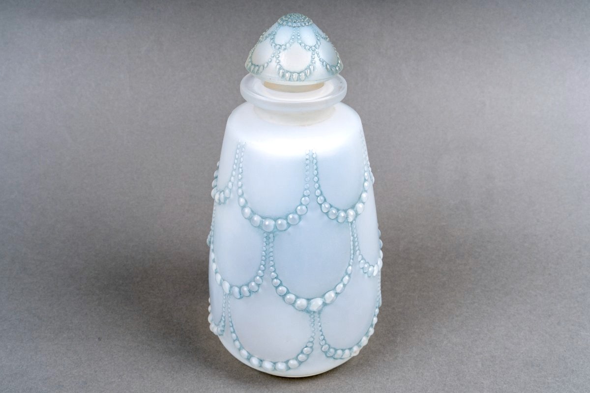 1926 René Lalique - Flacon Perles N°1 Verre Opalescent Patiné Bleu-photo-3