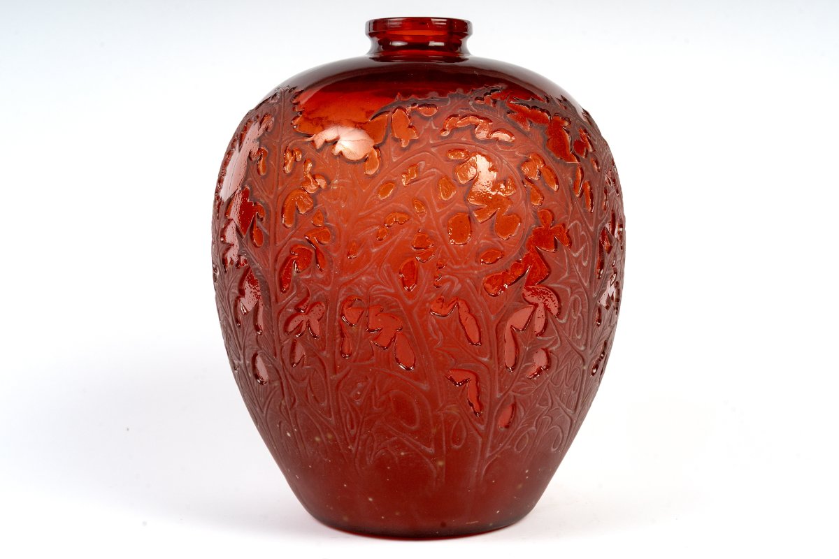 1920 René Lalique - Vase Acanthes Verre Rouge-photo-2