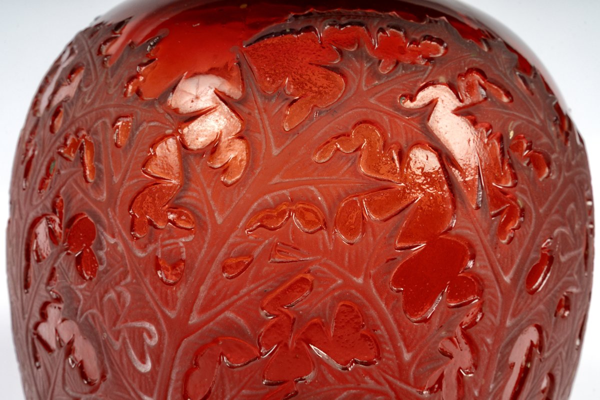 1920 René Lalique - Vase Acanthes Verre Rouge-photo-1