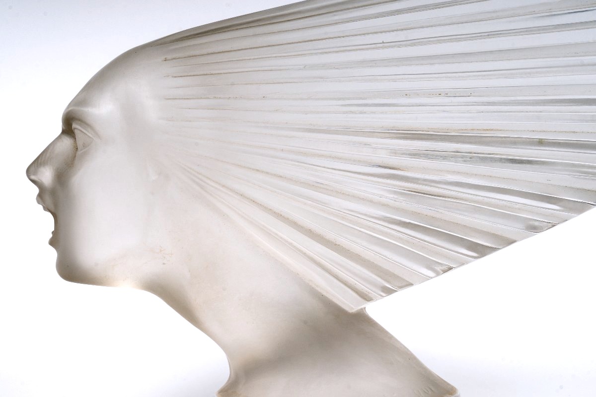 1928 René Lalique - Mascotte Automobile Victoire Verre Blanc-photo-3