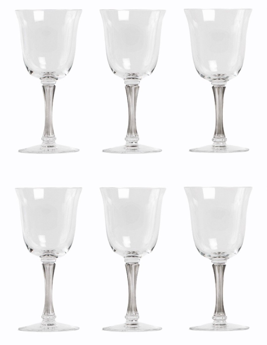 1939 René Lalique 6 Verres à Vin  Barsac Verre Patiné Gris