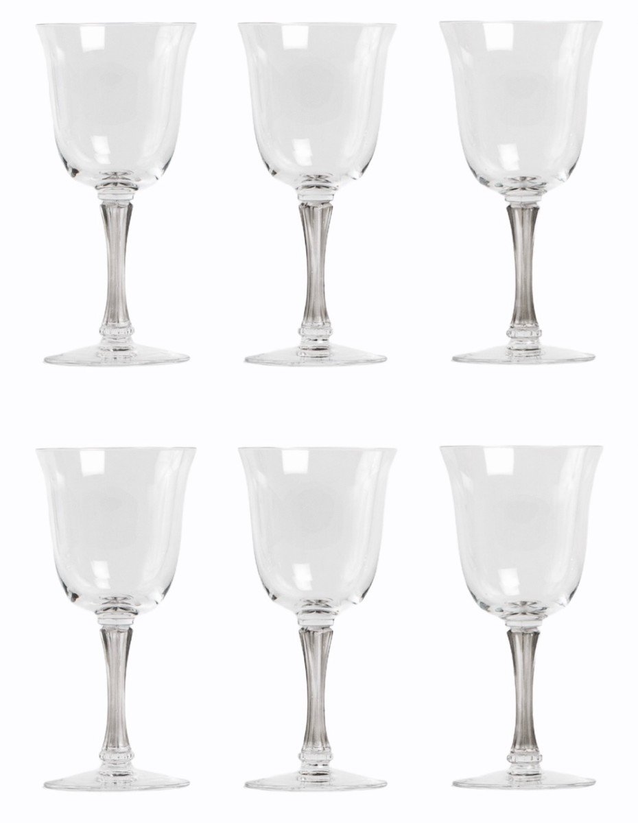 1939 René Lalique 6 Verres à Vin  Barsac Verre Patiné Gris