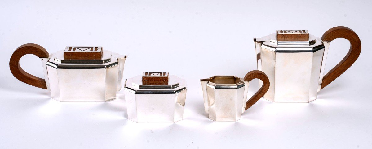 1937 Jean E. Puiforcat - Tea And Coffee Service In Sterling Silver And Walnut