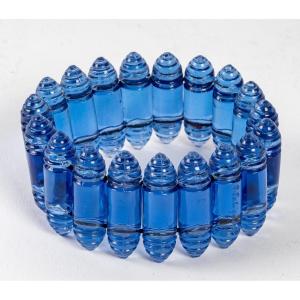 1928 René Lalique - Bracelet Art Déco Renaissance Verre Bleu Saphir 