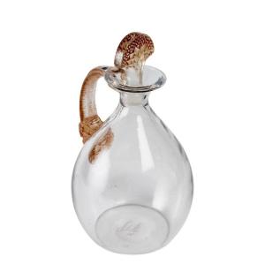 1923 René Lalique - Carafe Satyre Verre Blanc Patiné Sépia Pour Cusenier