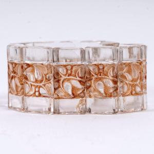 1928 René Lalique - Bracelet Art Déco Cerisier Verre Blanc Patiné Sépia