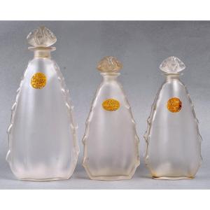 1912 René Lalique - 3 Flacons L'Origan Verre Blanc Pour Coty