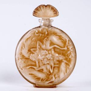 1912 René Lalique - Perfume Bottle Rosace Figurines Glass With Sepia Patina