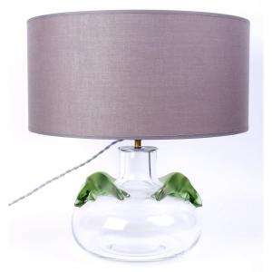 Marie Claude Lalique - Lampe Cristal Blanc Application Cristal Vert