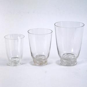 1950 Marc Lalique - Service De Gobelets Verres Saint Hubert Cristal 36 Pièces