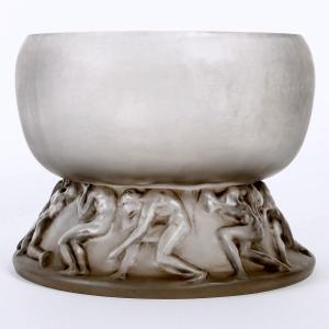 1914 René Lalique - Vase Lutteurs Verre Blanc Patiné Gris