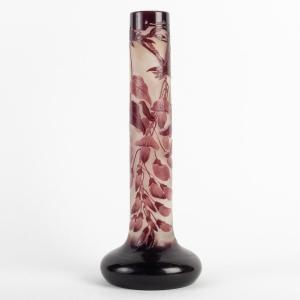 Emile Gallé - Important Vase Glycines Wisteria Cameo Acid Etched Glass