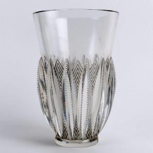 1934 René Lalique - Vase Gerardmer Verre Blanc Patiné Gris