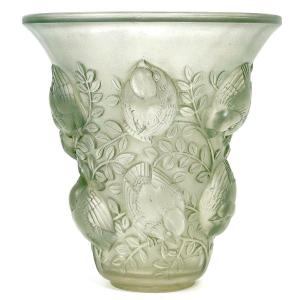 1930 René Lalique - Vase Saint François Frosted Glass With Green Patina