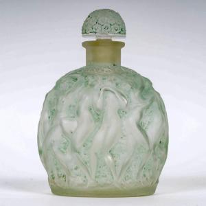 1937 René Lalique - Flacon Calendal Verre Blanc Patiné Vert Pour Molinard