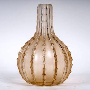 1912 René Lalique - Vase Dentelé Verre Blanc Patiné Sépia 