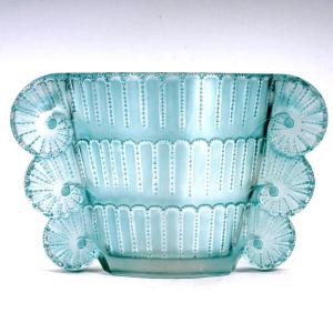 1937 René Lalique - Vase Jaffa Frosted Glass With Turquoise Patina