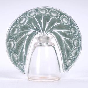 1913 René Lalique - Flacon Pâquerettes Verre Blanc Patiné Bleu Gris Pour Roger Et Gallet