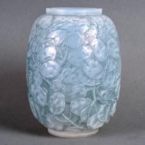 1914 René Lalique - Vase Monnaie Du Pape Cased Opalescent Glass With Blue Patina