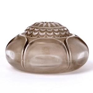 1910 René Lalique - Inkwell Nenuphar Water Lily Frosted Glass With Grey Patina